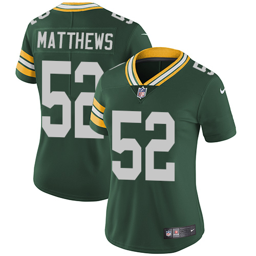 Nike Packers #52 Clay Matthews Green Team Color Women's Stitched NFL Vapor Untouchable Limited Jersey